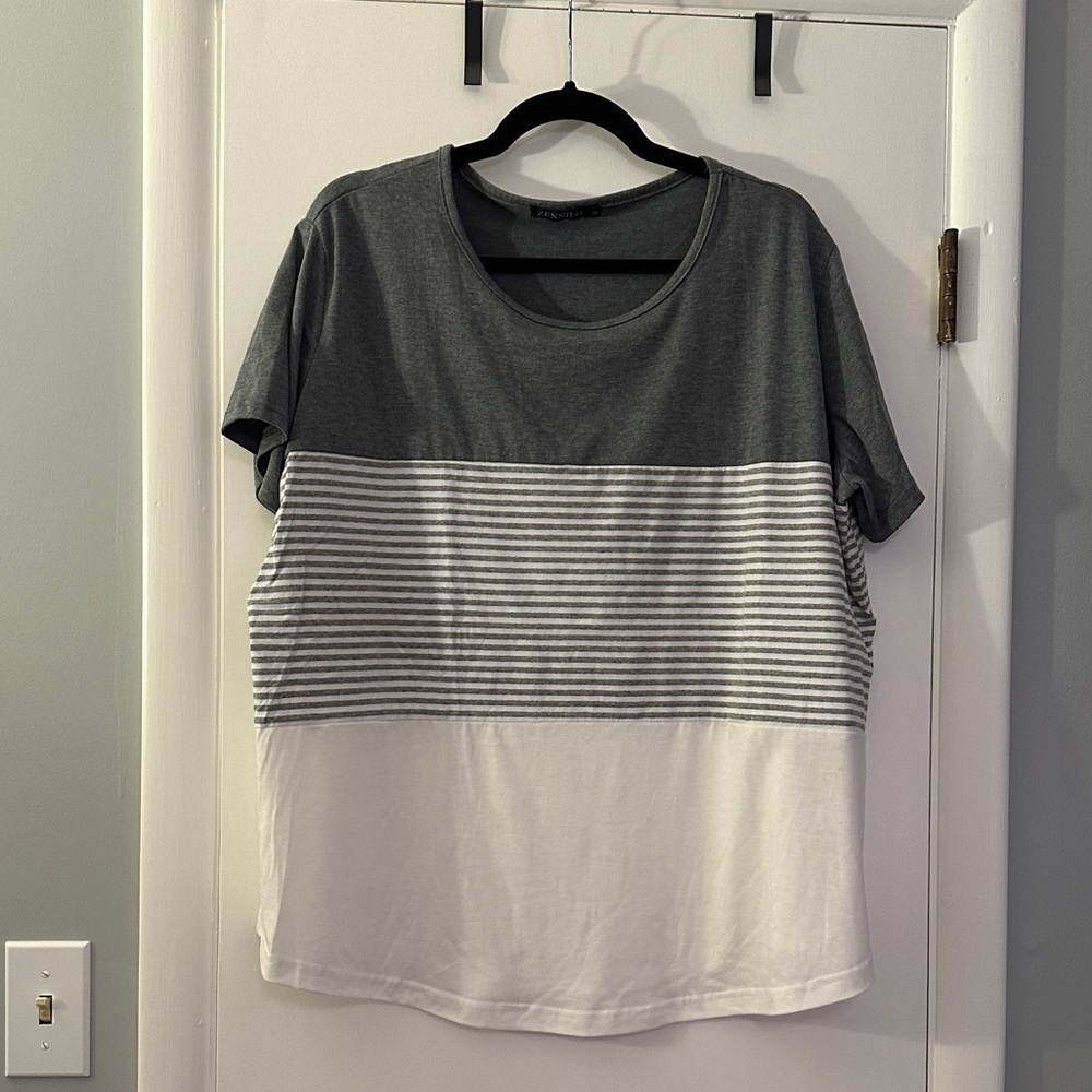 Zennilo Color Block Short Sleeve Top with Stripe Detail